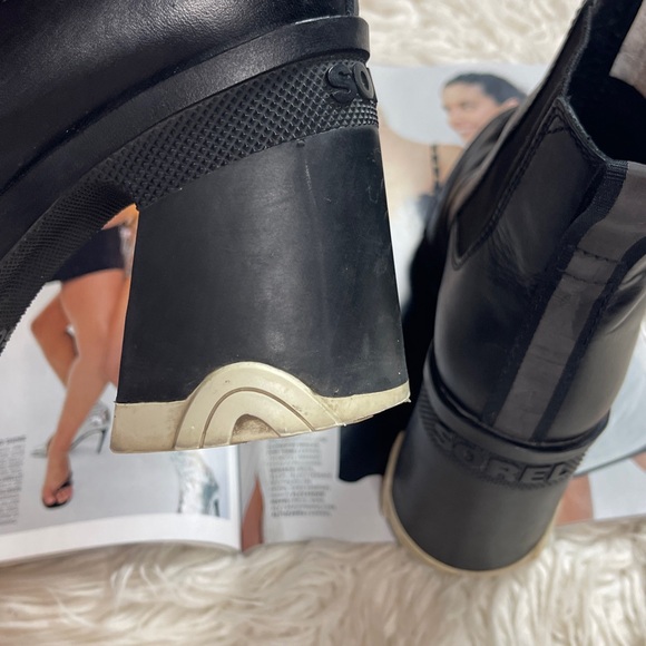 Sorel Brex Chelsea Heeled Waterproof Pull On Boots Black/White - Picture 8 of 12